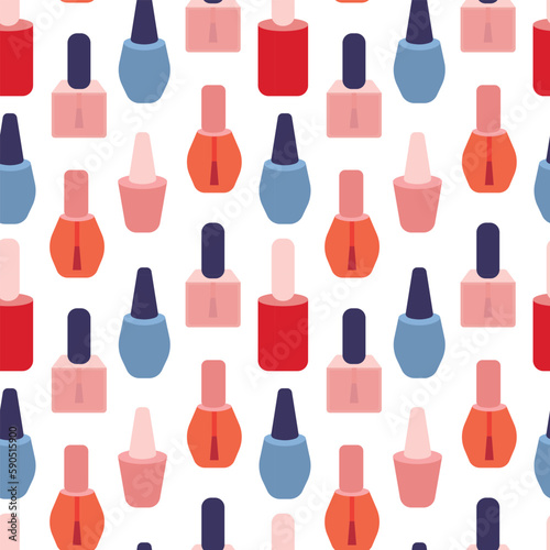 Vector gel polish seamless pattern. Flat style nail polish different colors pattern on white background