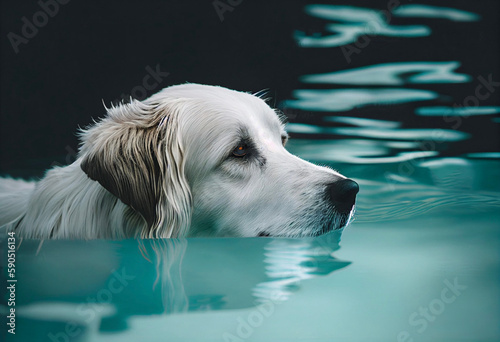golden retriever swimming on a summer day