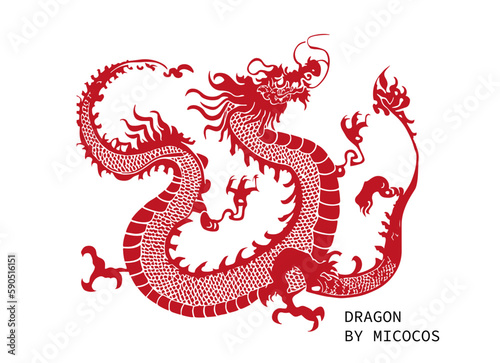 Red Dragon with detailed scales in Vector