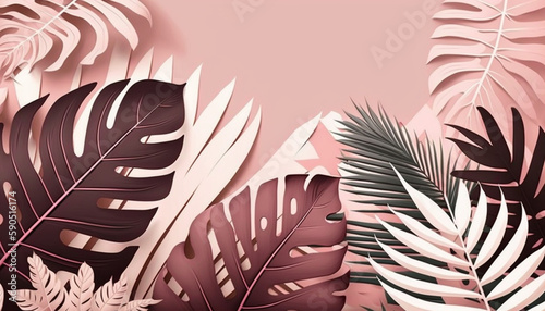 pastel background with leaves and copy space 