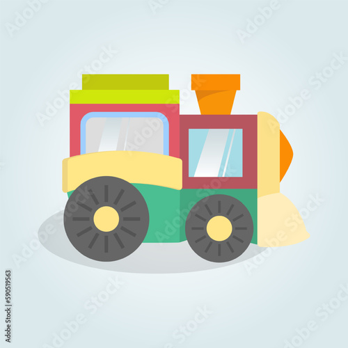Vector locomotive cartoon. Illustration of a cute toy train. Children toy
