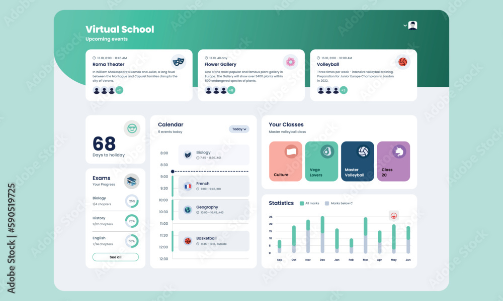 Virtual School UI Dashboard Design