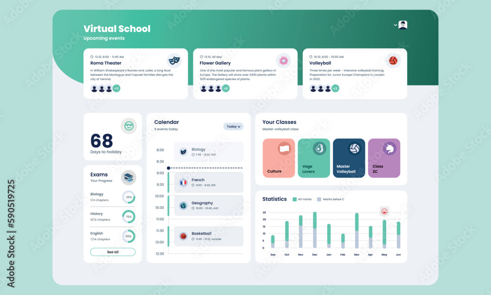 Virtual School UI Dashboard Design Virtual School UI Dashboard Design