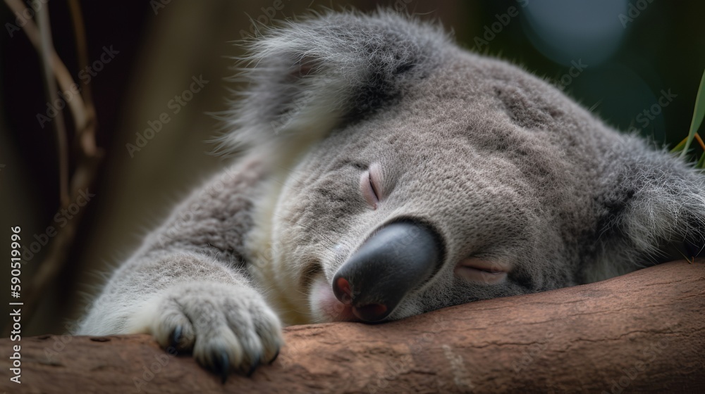 Naklejka premium Sleepy Koala Snuggled Up in a Tree