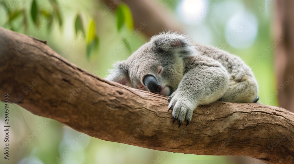 Fototapeta premium Koala Taking a Nap on a Tree Branch