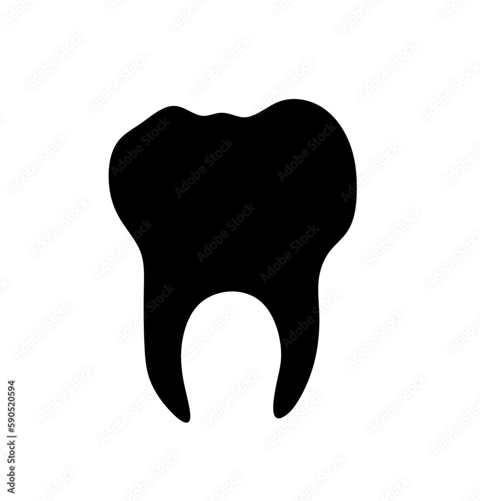 Vector isolated one single simplest molar tooth with four roots colorless black and white outline silhouette shadow shape Vector isolated one single simplest molar tooth with four roots colorless black and white outline silhouette shadow shape