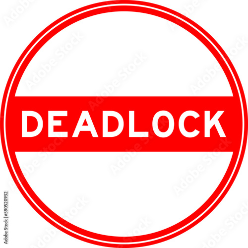 Red color round seal sticker in word deadlock on white background
