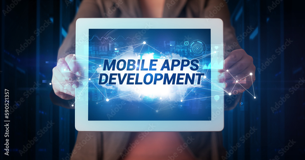 Person holding tablet, technology concept Person holding tablet, technology concept