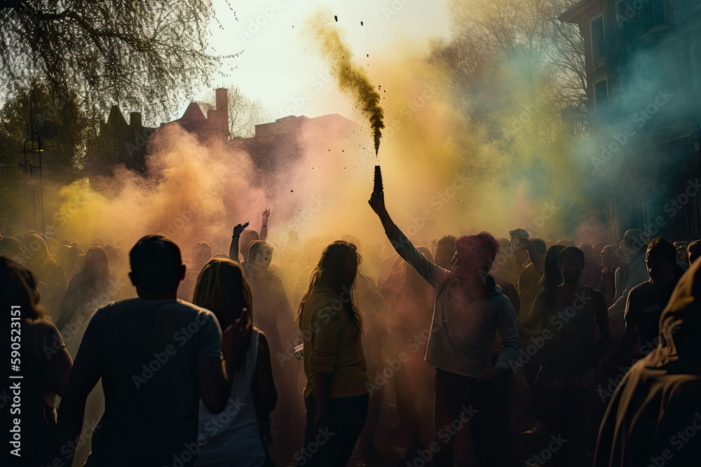 Obraz premium blurred people on holy festival created with Generative AI technology