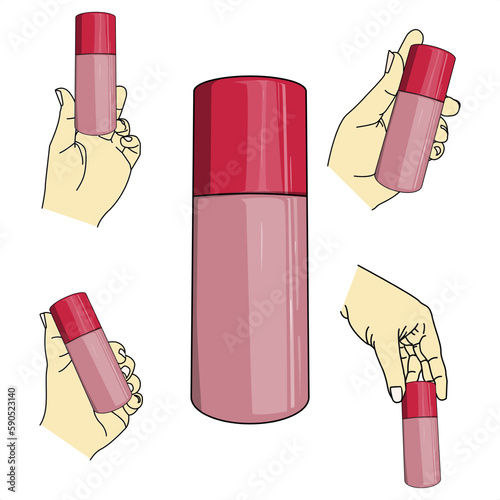 product vector with 4 styles holding product in one frame_product tubular pink and olive skin or mediterranean skin