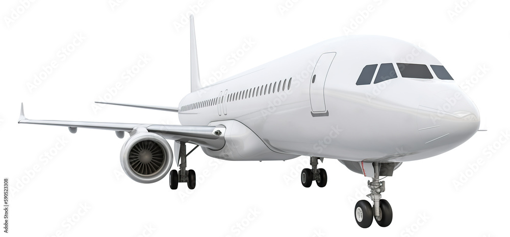 Obraz premium Modern passenger airplane, cut out. Based on Generative AI