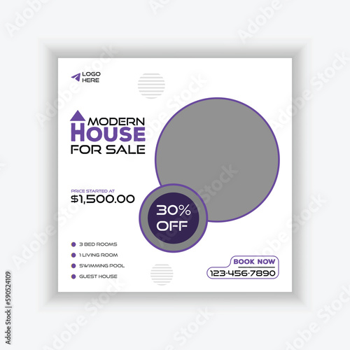 Modern Real estate agency social media banner template and colorful instagram post house sale template, Real estate web banner, facebook event and cover vector banner template 