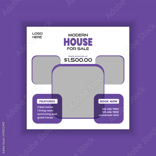 Modern Real estate agency social media banner template and colorful instagram post house sale template, Real estate web banner, facebook event and cover vector banner template 