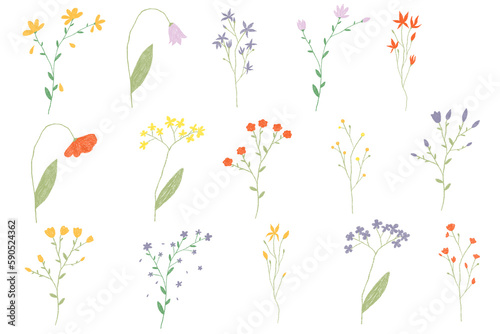 Set of hand drawn flowers. Planner sticker set