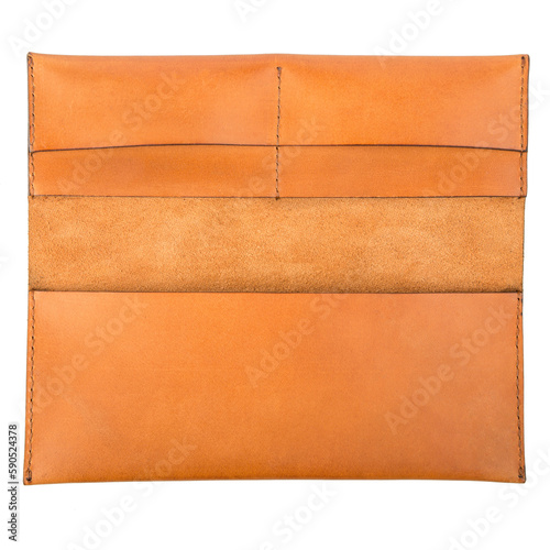 Very stylish leather money and credit card wallet. Handmade. Isolated on white background