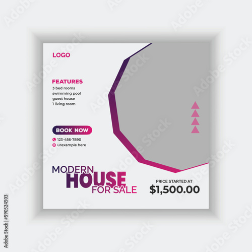 Modern Real estate agency social media banner template and colorful instagram post house sale template, Real estate web banner, facebook event and cover vector banner template 