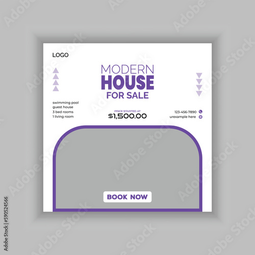 Modern Real estate agency social media banner template and colorful instagram post house sale template, Real estate web banner, facebook event and cover vector banner template 