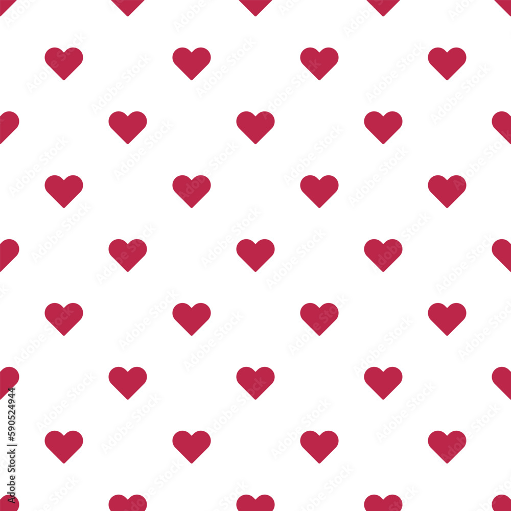 Seamless pattern red heart shape white background. Texture design for fabric, tile, banner, template, card, poster, backdrop, wall. Vector illustration.