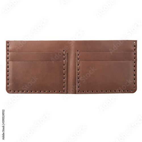 Very stylish leather money and credit card wallet. Handmade. Isolated on white background