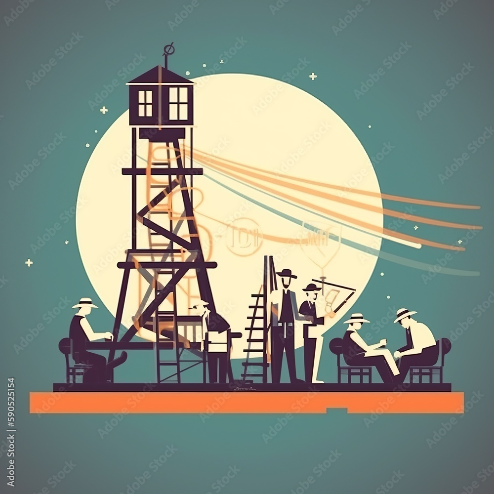 Flat illustration of a telegraph station during the second industrial