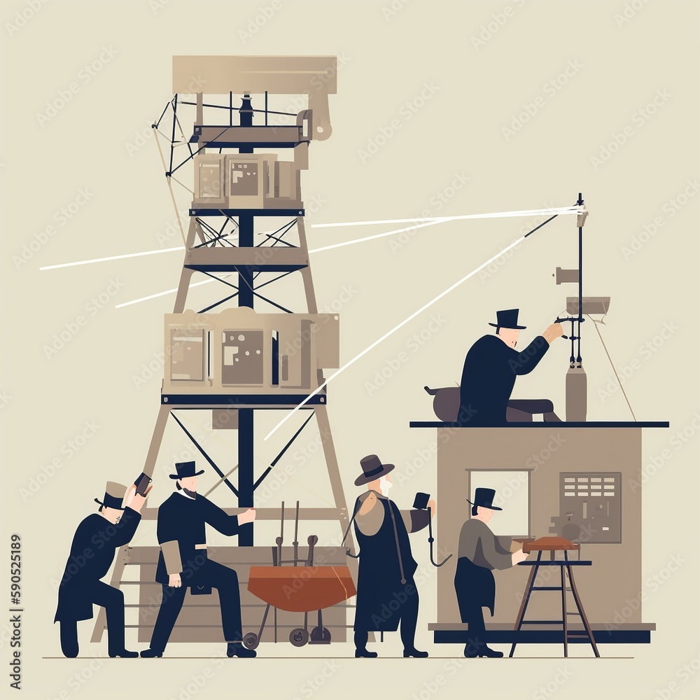 Flat illustration of a telegraph station during the second industrial