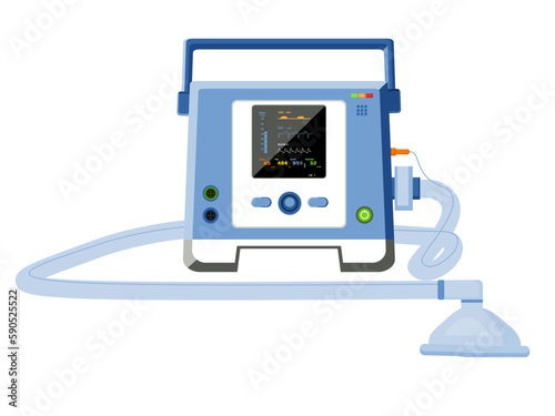 Medical equipment automatic transport ventilator, screens showing patient vital signs Artificial lung at the end of the tube. Critically ill patients Life Support or Resuscitation