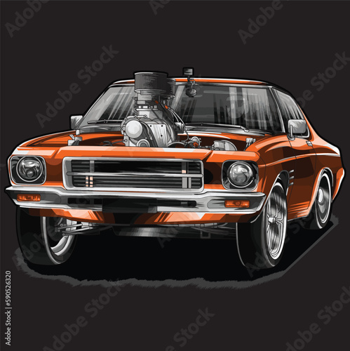orange drag race illustration isolated in black background for poster, t-shirt, graphic design, business element, and card © wendy