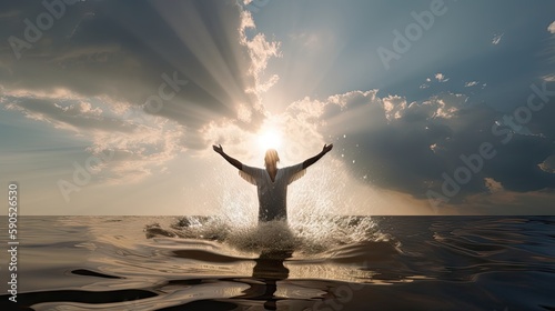 Fényképezés Illustration The baptism of Jesus Christ with,  art background, Generative AI