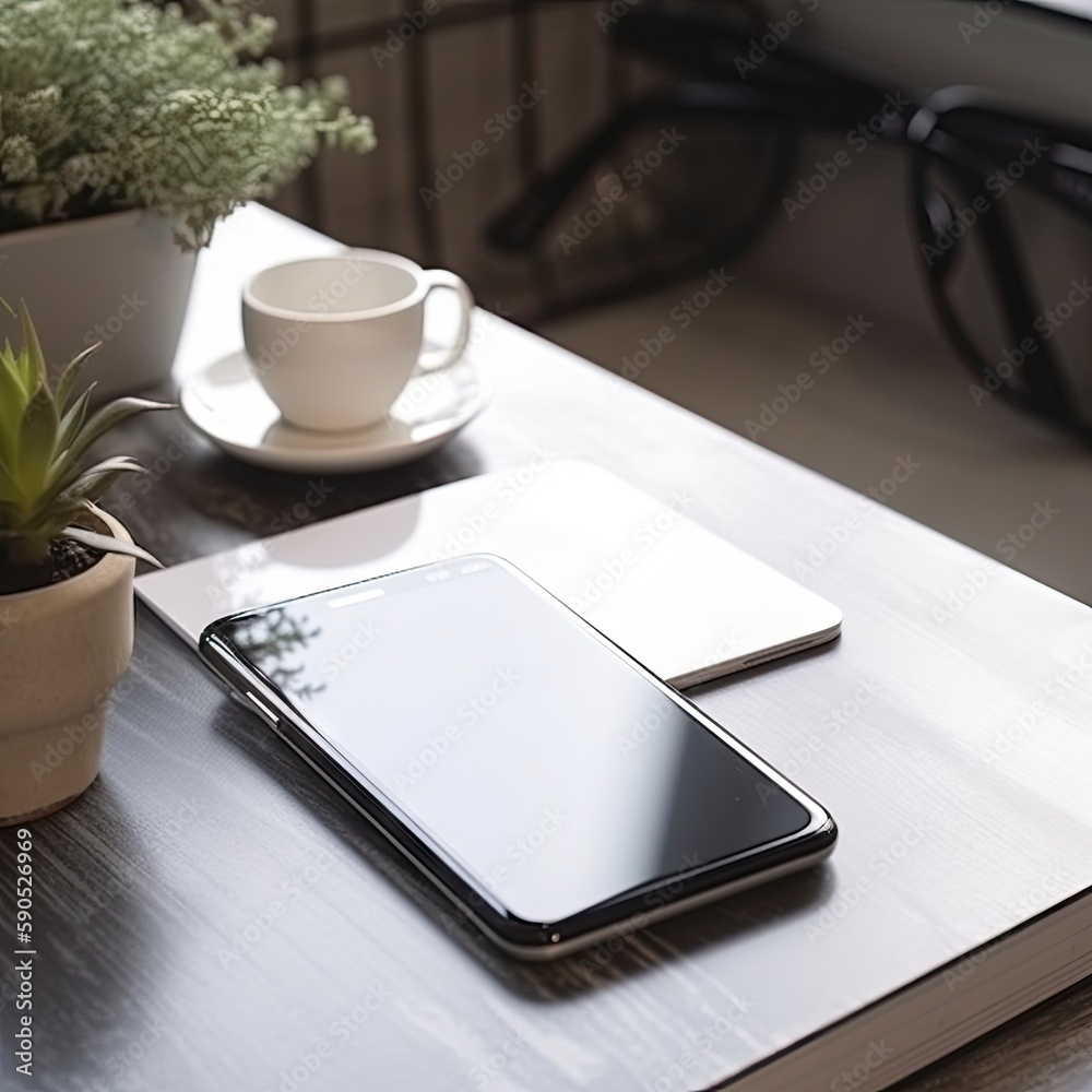 Smartphone with blank screen on table Smartphone with blank screen on table