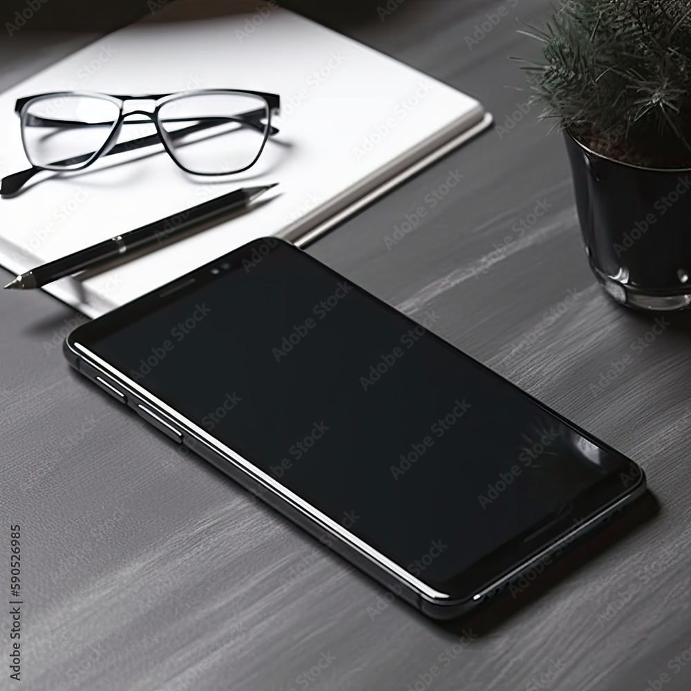 Smartphone with blank screen on table Smartphone with blank screen on table