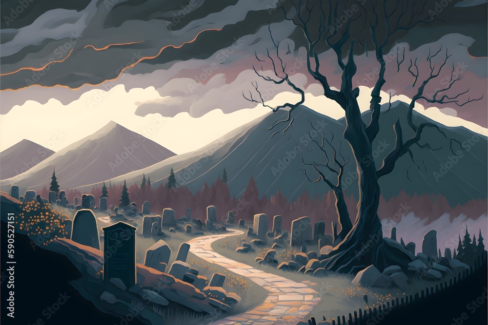 steep mountain landscape in the distance is an ancient burial site with