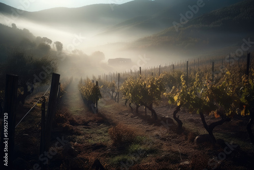 vineyard in the morning created with Generative AI technology