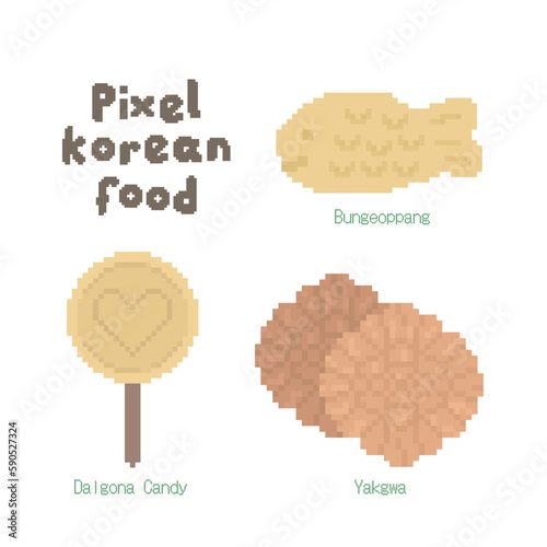 Cute Korean Food Doodle in Pixel Art Illustration