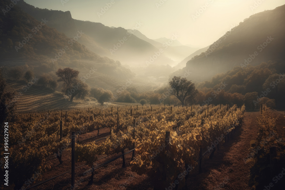 vineyard in the morning created with Generative AI technology