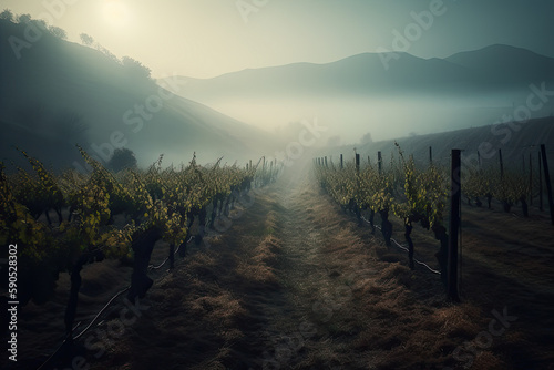 vineyard in the morning created with Generative AI technology