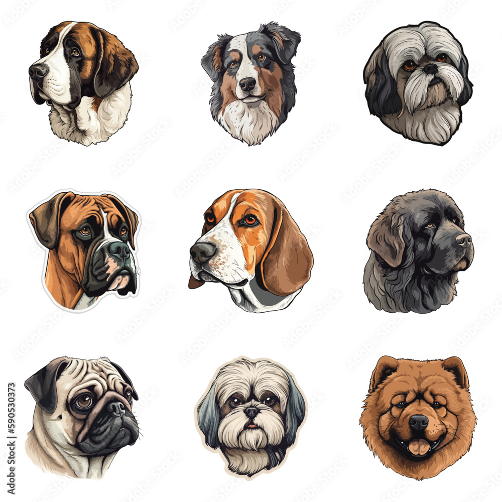 Dogs Flat Icon Set Isolated On White Background