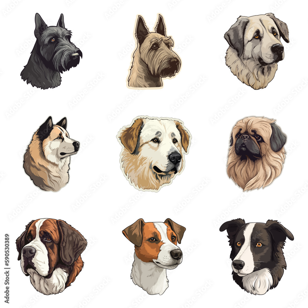 Obraz premium Dogs Flat Icon Set Isolated On White Background