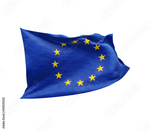 Waving flag of the European Union isolated on transparent background. 3D rendering