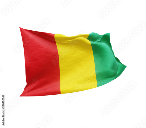 Waving flag of Guinea isolated on transparent background. 3D rendering