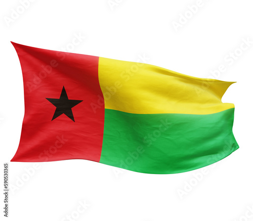 Waving flag of Guinea-Bissau isolated on transparent background. 3D rendering