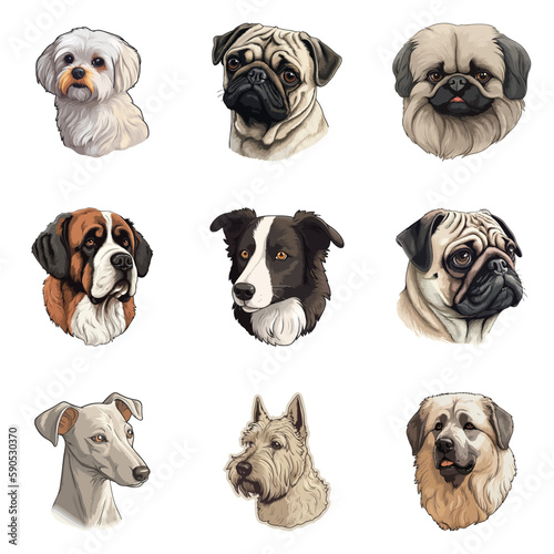 Fototapeta Naklejka Na Ścianę i Meble -  Dogs Flat Icon Set Isolated On White Background