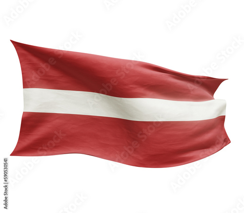 Waving flag of Latvia isolated on transparent background. 3D rendering