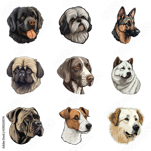 Dogs Flat Icon Set Isolated On White Background