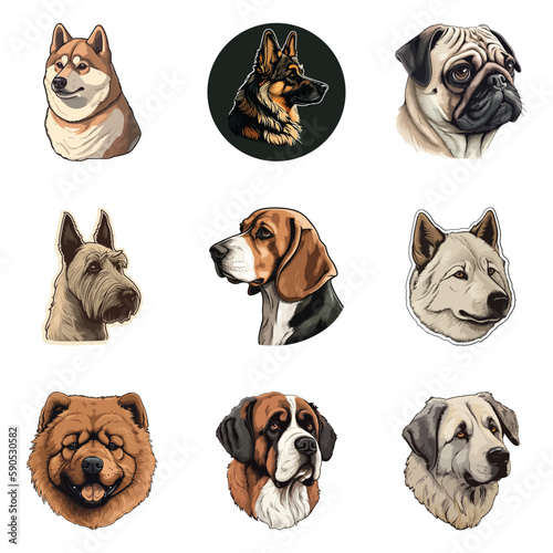 Dogs Flat Icon Set Isolated On White Background