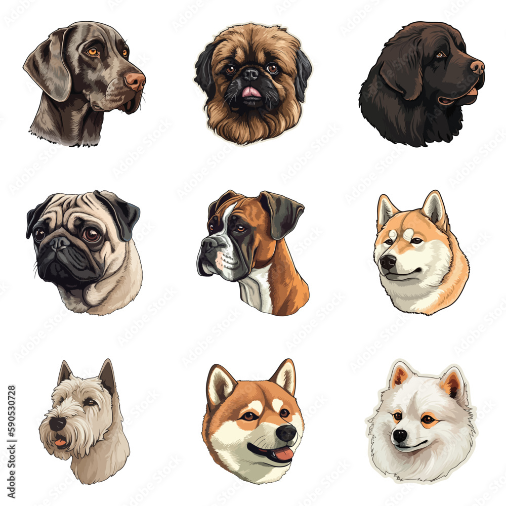 Fototapeta premium Dogs Flat Icon Set Isolated On White Background