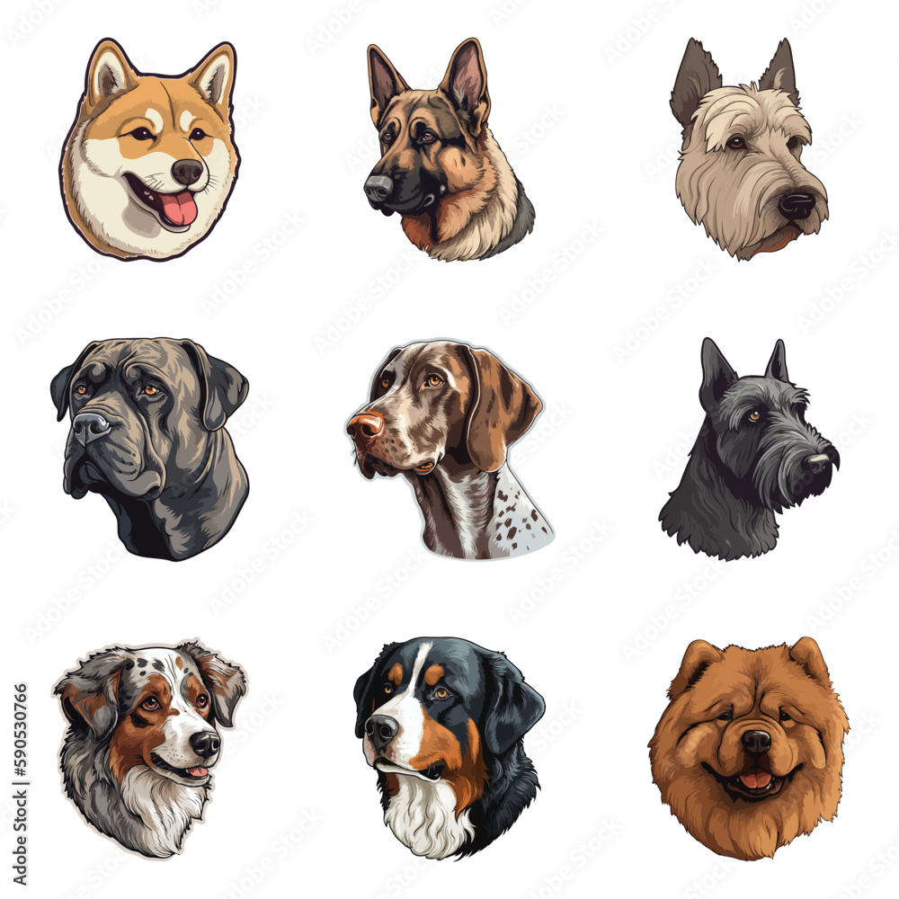 Dogs Flat Icon Set Isolated On White Background