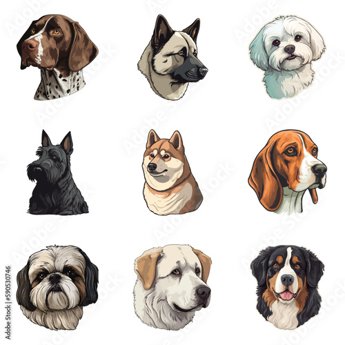 Dogs Flat Icon Set Isolated On White Background