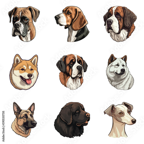 Dogs Flat Icon Set Isolated On White Background