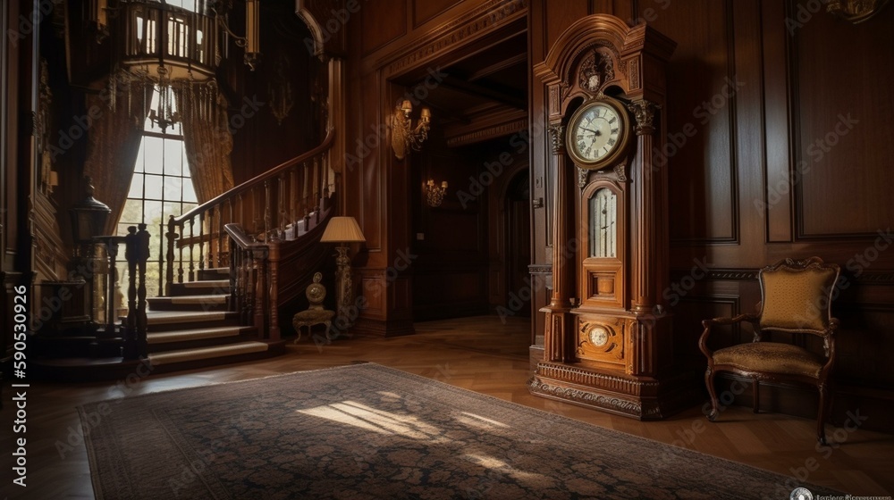 A classic grandfather clock with a wooden casing and a pendulum that