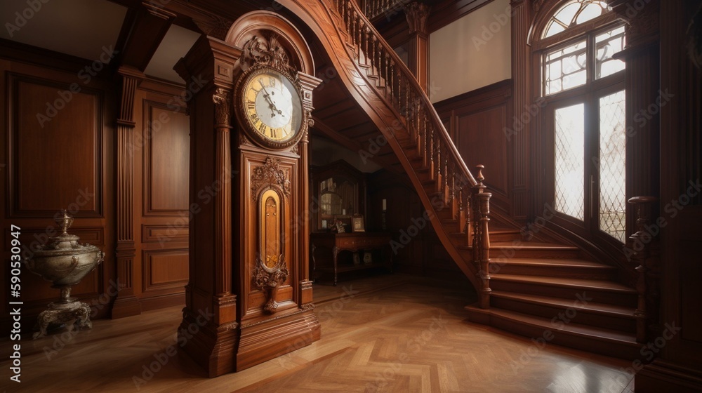 A classic grandfather clock with a wooden casing and a pendulum that